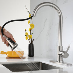 Kitchen Faucet With Pull Down Sprayer Unique 3 Water Effect High Arc Brushed Nickel Finish Stainless Steel Single Handle Out Sink Tap