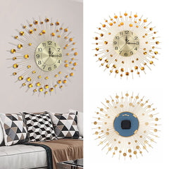 Wall Clock Large Luxury 3D DIY Flower Peacock Diamond Wall Clock Metal Modern Home Decor