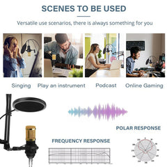 9in1 Condenser Microphone Kit Live Sound Card Stand Shock Mount Professional Mic Set for Broadcast Singing K Songs