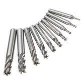 10pcs 2-10mm 4 Flute Milling Cutter HSS-Al End Mill CNC Tool