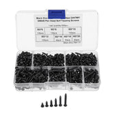 M3CP1 500Pcs M3 Phillips Screw Black Zinc-Plated Carbon Steel Pan Head Self Tapping Woodworking Screws Assortment Kit