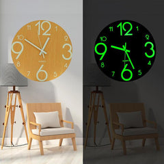 12'' Glow In The Dark Mute Wood Wall Clock For Home Living Room Outdoor Gifts