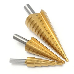 3pcs Titanium Coated HSS Step Cone Drill Bit Hole Cutter 4-12/20/32mm