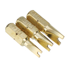 3pcs 25mm U4-U8 U Shaped Screwdriver Bits 1/4 Inch Hex Shank Electroplating Bronze