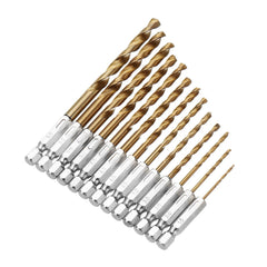 13pcs 1.5-6.5mm HSS Titanium Coated 1/4 Inch Hex Shank Twist Drill Bit Set