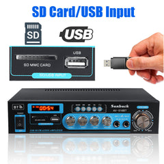 2000W Bluetooth 5.0 Power Amplifier Home Stereo 2 Channel Audio FM DVD AUX