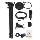 Wired Desktop USB Microphone Set with Stand for Computer PC Live Broadcast Video Conferencing Game Audio Recording YouTube Karaoke