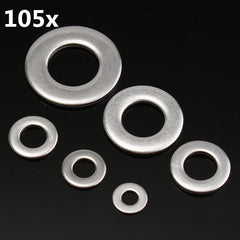 105Pcs Metric Flat Washers Stainless Steel Screw Repair Kit M3/M4/M5/M6/M8/M10