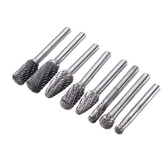 8Pcs 6mm Shank Tungsten Steel Rotary File Set Grinding Head Rasp Burrs Abrasive Tool