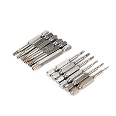 12pcs S2 Alloy Steel T5-T40 50mm Magnetic Torx Screwdriver Bits 1/4 Inch Hex Shank