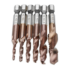 6pcs M3-M10 Combination Drill Tap Bit Set HSS 6542 AlTiN Coated Deburr Countersink Bits