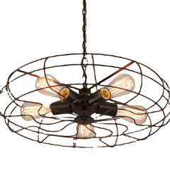 Industrial Wind Guest Dining Cafe Chandelier American Retro Wrought Iron Fan Ceiling Lamp Bar Table Internet Cafe Chandelier