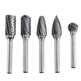 5Pcs 6x12mm Carbide Burr Set with 6mm Shank Double Cut Solid Carbide Rotary Burr Set for Die Grinder Drill Metal Wood Carving Engraving