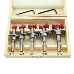 5Pcs Forstner Drill Bit Set 15 20 25 30 35mm Wood Auger Cutter Hexagon Wrench Hole Saw For Power Tools