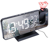 Digital Alarm Clock Electronic USB Wake Up FM Radio HD Red Projection Time Temperature and Humidity Display Table Clock