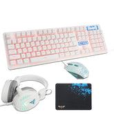 104 Keys Gaming Keyboard Waterproof design USB Wired Multimedia RGB Backlit and LED Gaming Headphone and 3200DPI LED Gaming Mouse Sets with Mouse Pad