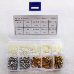 M3BN6 180Pcs M3 Nut Screw Standoff Set Nylon Stainless Steel Brass Hex Standoff Nut Screw Set Assortment Kit with Storage Box