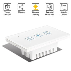 WiFi+RF433 Smart Fan Speed Control Touch Switch US Standard Deluxe Crystal Panel Switch Tuay App Remote Control