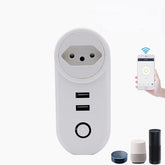 WIFI 16A Smart Brazil Plug With Dual USB Ports Timing BR Socket Tuya APP Wireless Voice Control-BR Plug