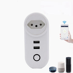 WIFI 16A Smart Brazil Plug With Dual USB Ports Timing BR Socket Tuya APP Wireless Voice Control-BR Plug