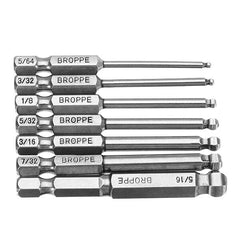 7pcs SAE 5/64-5/16 Inch 65mm Magnetic Ball Screwdriver Bit 1/4 Inch Hex Shank