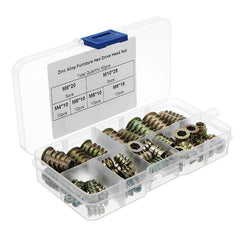 50Pcs M4 to M10 Zinc Alloy Wood Furniture Hex Socket Drive Threaded Insert Nut Assortment Kit