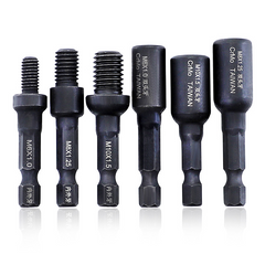 6Pcs Cr-Mo Self-Tapping Socket Adapter Set for 6mm/8mm/10mm Insert Nuts or Hanger Bolt Power Drill Tools 1/4 Inch Hex Shank