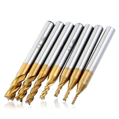 7PCS 1.5-6mm Titanium Coated HSS 4 Flute End Mill Cutter CNC Drill Bit Milling Cutter Set