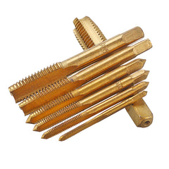 7pcs M3-M12 Machine Screw Plug Tap Steel Titanium Coated Straight Flute Hand