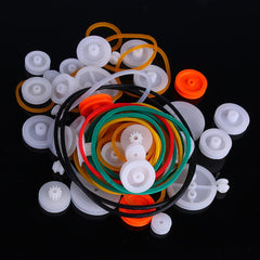 84pcs Pulley Plastic Gears Kit Rubber Band Pulley Belt Shaft Robot Motor Bevel Set