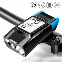 3-in-1 Bicycle Speedometer Wireless USB Rechargeable Double T6 LED Bike Light Bike Computer with Alarm Horn