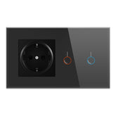 Touch Sensor Switch with Socket Crystal Glass Panel 146*86mm Wall Socket with Light Switch 2 Gang 1 Way,170~250V 16A