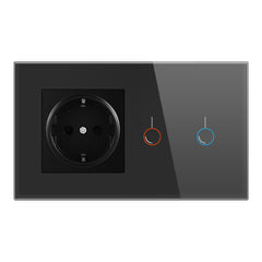 Touch Sensor Switch with Socket Crystal Glass Panel 146*86mm Wall Socket with Light Switch 2 Gang 1 Way,170~250V 16A