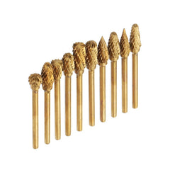 10Pcs Titanium Coated Tungsten Carbide Burr Rotary Drill Bits 1/8 Inch Shank Cutter Files