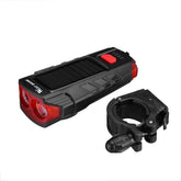 350LM 2xT6 LED Bike Headlight 5 Modes Bicycle Solar Front Light 6 Modes 120 dB Horn USB Rechargeable Waterproof Flashlight
