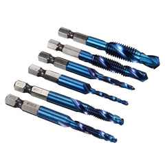 6Pcs M3-M10 1/4 Inch Hex Shank Metric Thread Blue Nano Coated HSS Drill and Tap Bits Screw