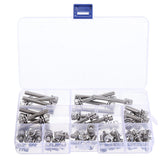 50Pcs M6 Hex Socket Knurled Cap Head Screw 304 Stainless Steel Bolt Assortment Set
