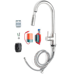 Stainless Steel Kitchen Faucet 360 Rotation With Pull Down Sprayer Fingerprint Resistant Hot Cold Water Mixer Tap