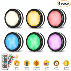 6 Pack RGB Under Cabinet Lights Led Wireless Closet with remote control Wall Lamp for Kitchen Without Battery