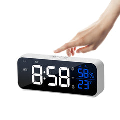 Mirror Alarm Clock LED Music Wall Digital Clock Time Temperature Humidity Display USB Rechargeable Table Clock