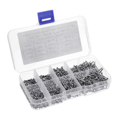 800pcs M2 Phillips Screw Flat Head Nickel-Plated Carbon Steel Self-Tapping Woodworking Screws Assortment Kit