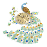 Home Large Metal Peacock Luxury Diamond Wall Mounted Clock Living Room Art Decor
