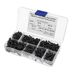 M3CP1 500Pcs M3 Phillips Screw Black Zinc-Plated Carbon Steel Pan Head Self Tapping Woodworking Screws Assortment Kit