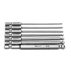 7pcs SAE 5/64-5/16 Inch 100mm Magnetic Ball Screwdriver Bit 1/4 Inch Hex Shank