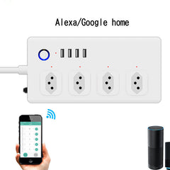 Smart Power Strip Brazil Plug Smart Power Bar Multiple Outlet Extension Cord with 4 * USB/4 * AC Plugs Compatible with Alexa Google Home