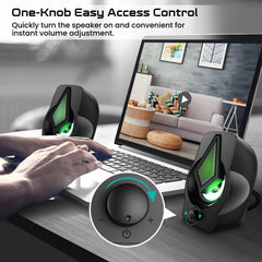 PC Speakers 2.0 USB Powered Stereo Volume Control with LED Light Mini Portable Gaming Speakers 3.5mm for PC Cellphone Tablets Desktop Laptop
