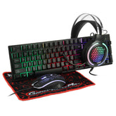 4Pcs Gaming Combo Kit 104 Keys Rainbow Backlit Keyboard Adjustable 2400DPI Mouse Wired RGB Lighting Headset with Anti-Slip Mouse Pad