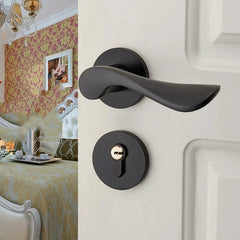 Matte Black Aluminum Door Lock Mechanical Interior Handle Cylinder Lever Latch Home Security Mute Locker With Keys