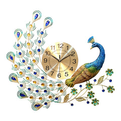 3D DIY Peacock Decoration Digital Wall Clock Metal Modern Art Home Bedroom Room