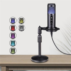 Condenser Microphone Kit USB Wired Cardioid-directional RGB Dynamic Light Audio Sound Recording Vocal Microphone for PS4 Game Video Conference Mic